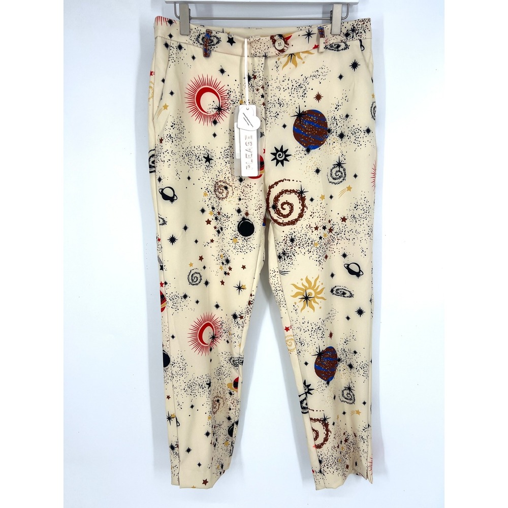 PLEASE Celestial Sun‎ Moon Stars Print Trousers Pants Cream Size M Made In Italy